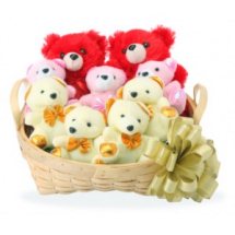 8 Teddy bears (6 inches each) in a Basket 